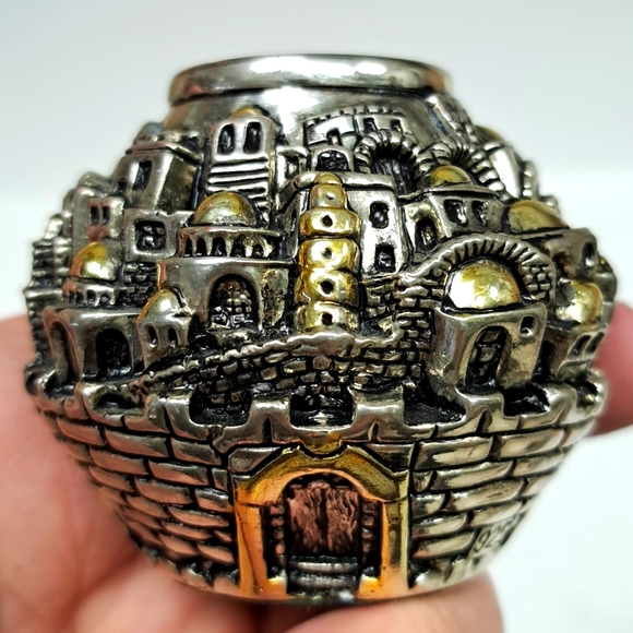 - Vintage "Holy Land" Judaica marked 925 silver Globe shaped candle  holders - Picture 7 of 9